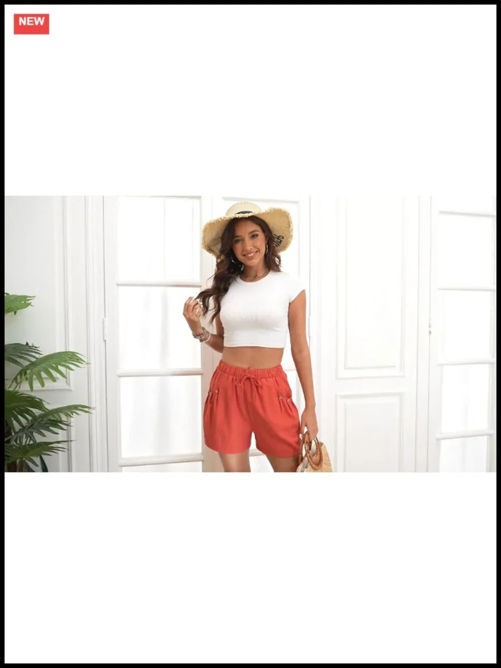 Women's Linen High Waist Wide Leg Drawstring Shorts with Pockets